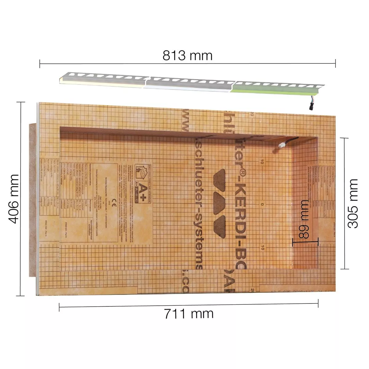 Schlüter Kerdi Board NLT niche set with LED lighting RGB 71.1 x 30.5 x 8.9 cm Schlüter Kerdi Board NLT niche set with LED lighting RGB 71.1 x 30.5 x 8.9 cm