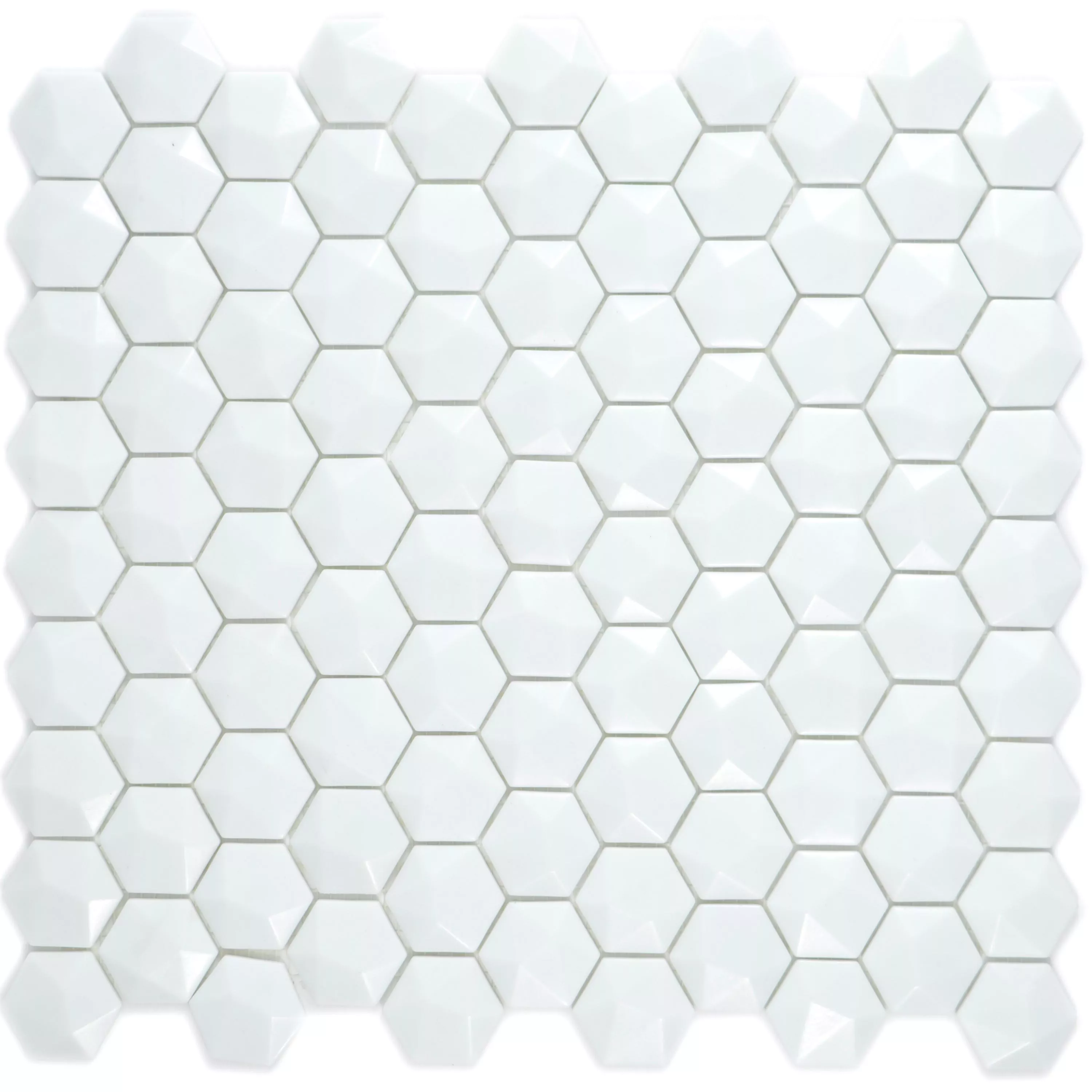 Glass Mosaic Tiles Benevento Hexagon 3D White