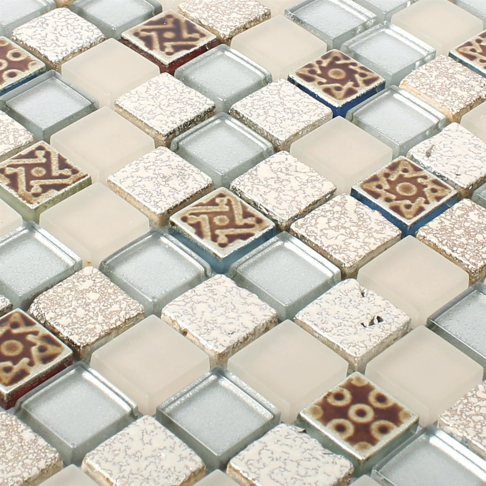 Sample Glass Mosaic Natural Stone Tiles Kobold Beige Silver