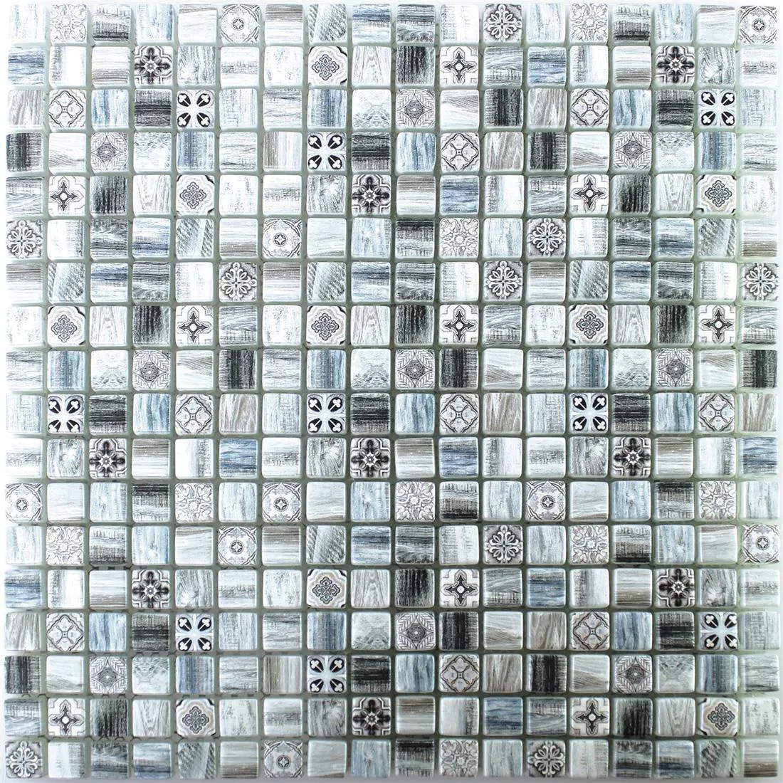 Sample Glass Mosaic Wood Optic Tiles Vision Grey Blue