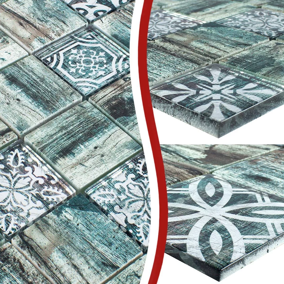 Sample Glass Mosaic Tiles Wood Optic Norwalk Grey Brown Green