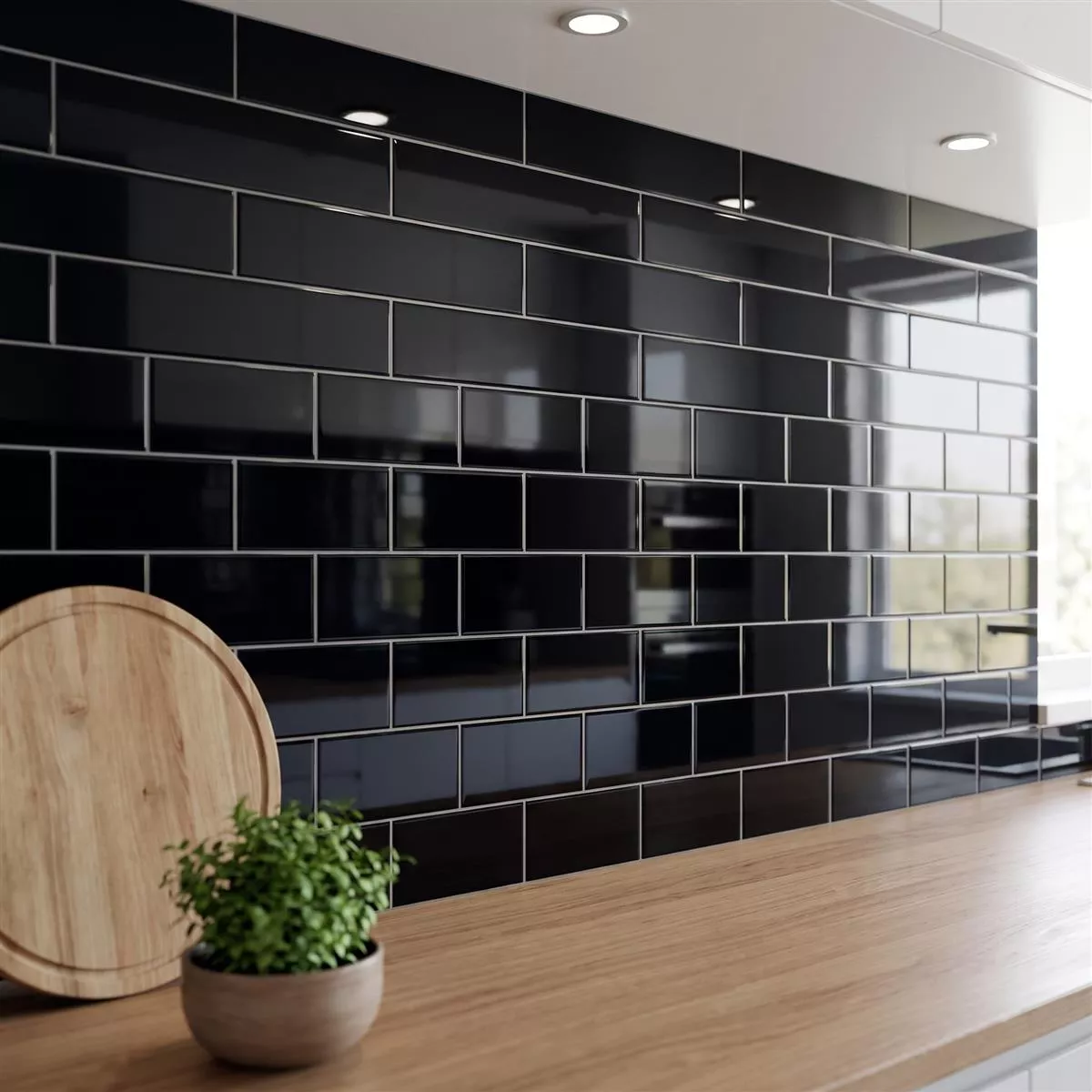 Metro tile Black Glossy 7,5x30 cm Without Facet Swissland Negro