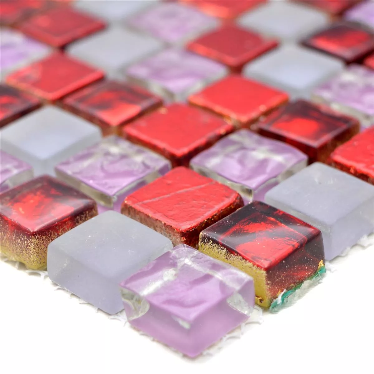 Sample Glass Mosaic Natural Stone Tiles Cleopatra Pink Red White