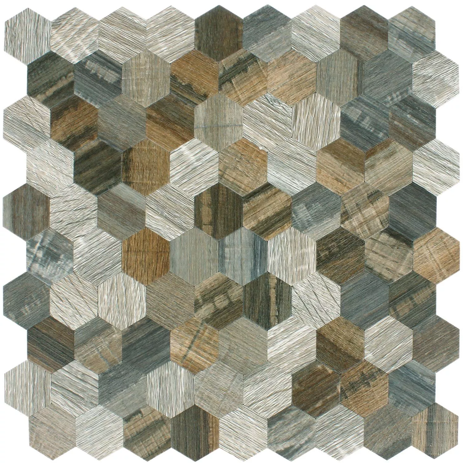 Sample Mosaic Tiles Wood Optic Metal Hexagon Self Adhesive Morelia