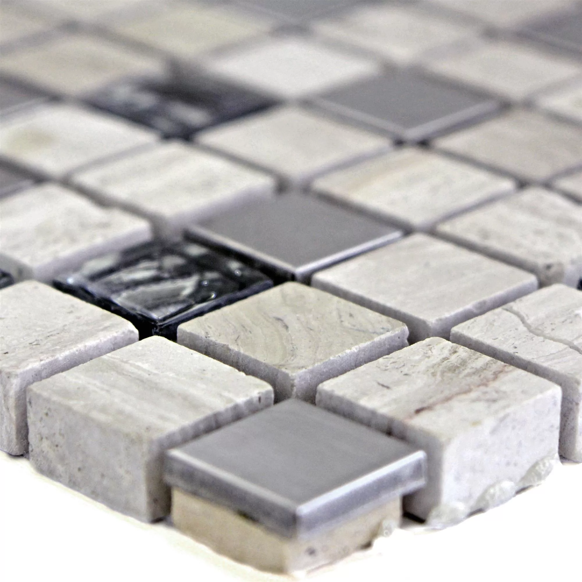 Glass Stone Steel Mosaic Tiles Elektra Grey Square 15