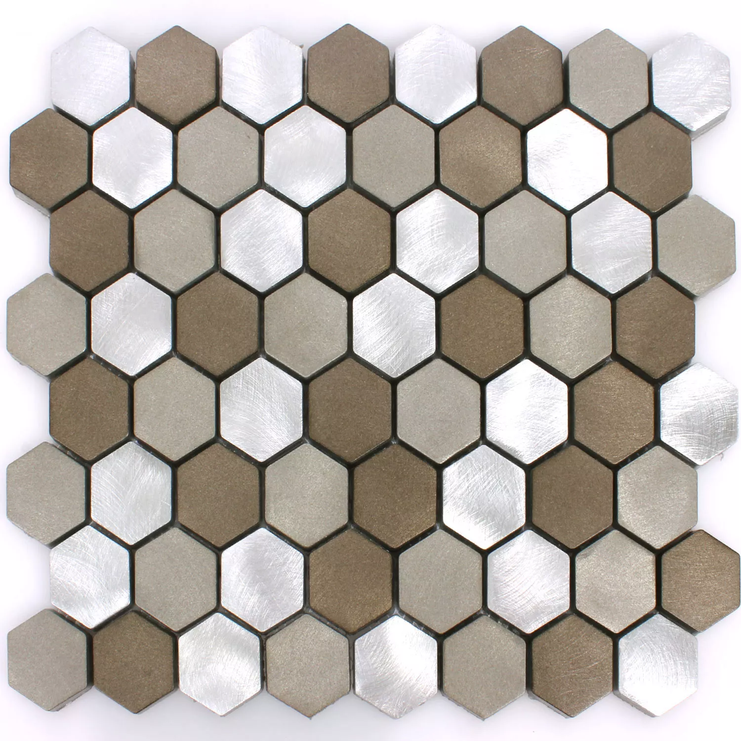 Mosaic Tiles Aluminium Apache Hexagon Brown Silver