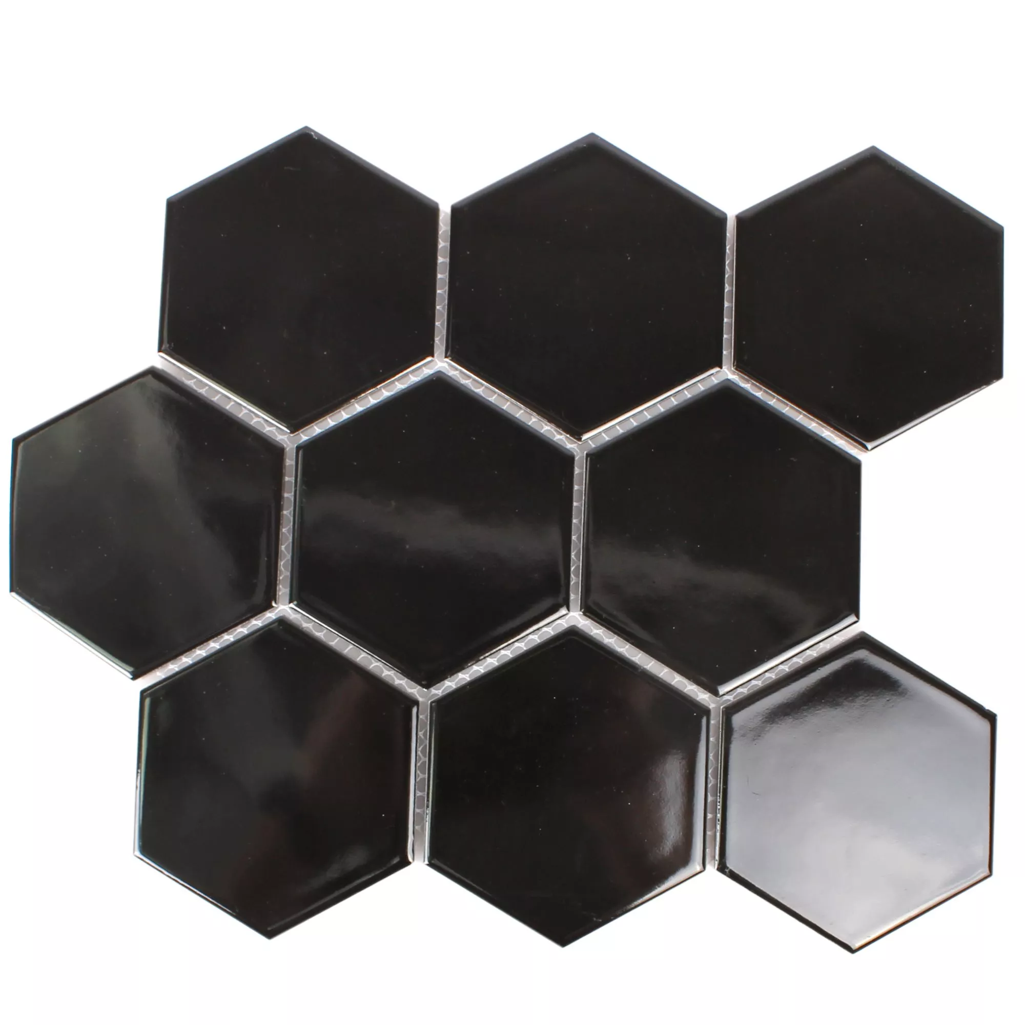 Sample Ceramic Mosaic Tiles Hexagon Salamanca Black Glossy H95