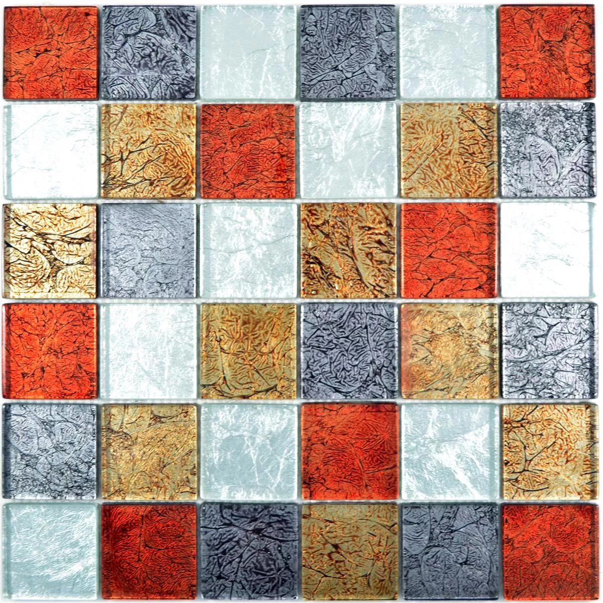 Glass Mosaic Tiles Curlew Red Brown Silver Square 48