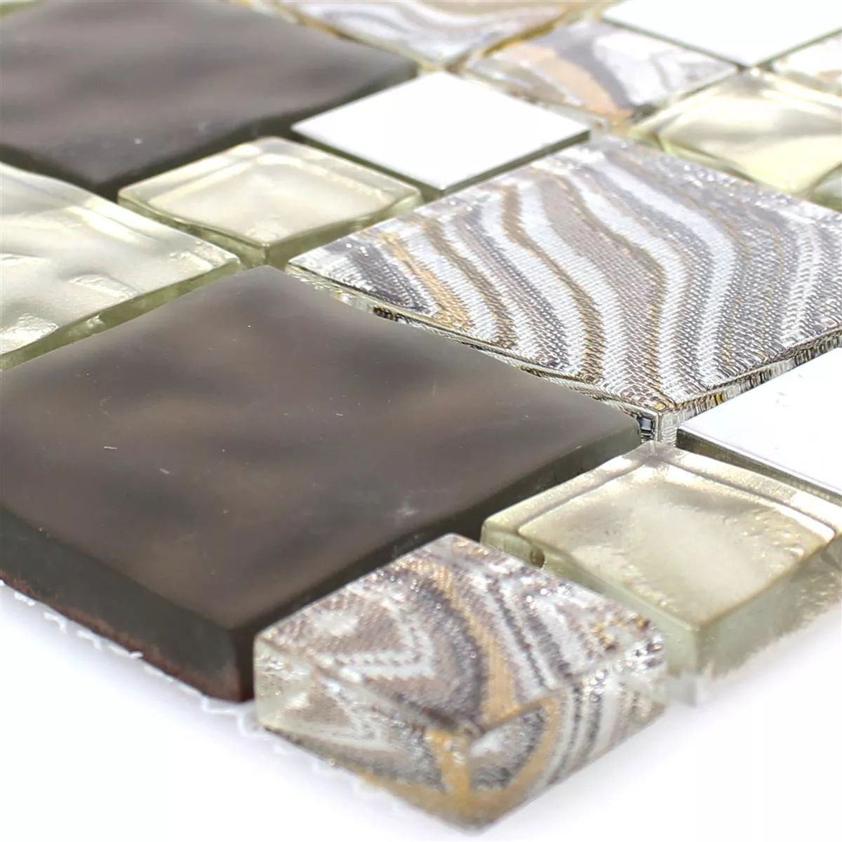 Sample Glas Metall Stainless Steel Mosaic Tiles Zadar Beige Brown