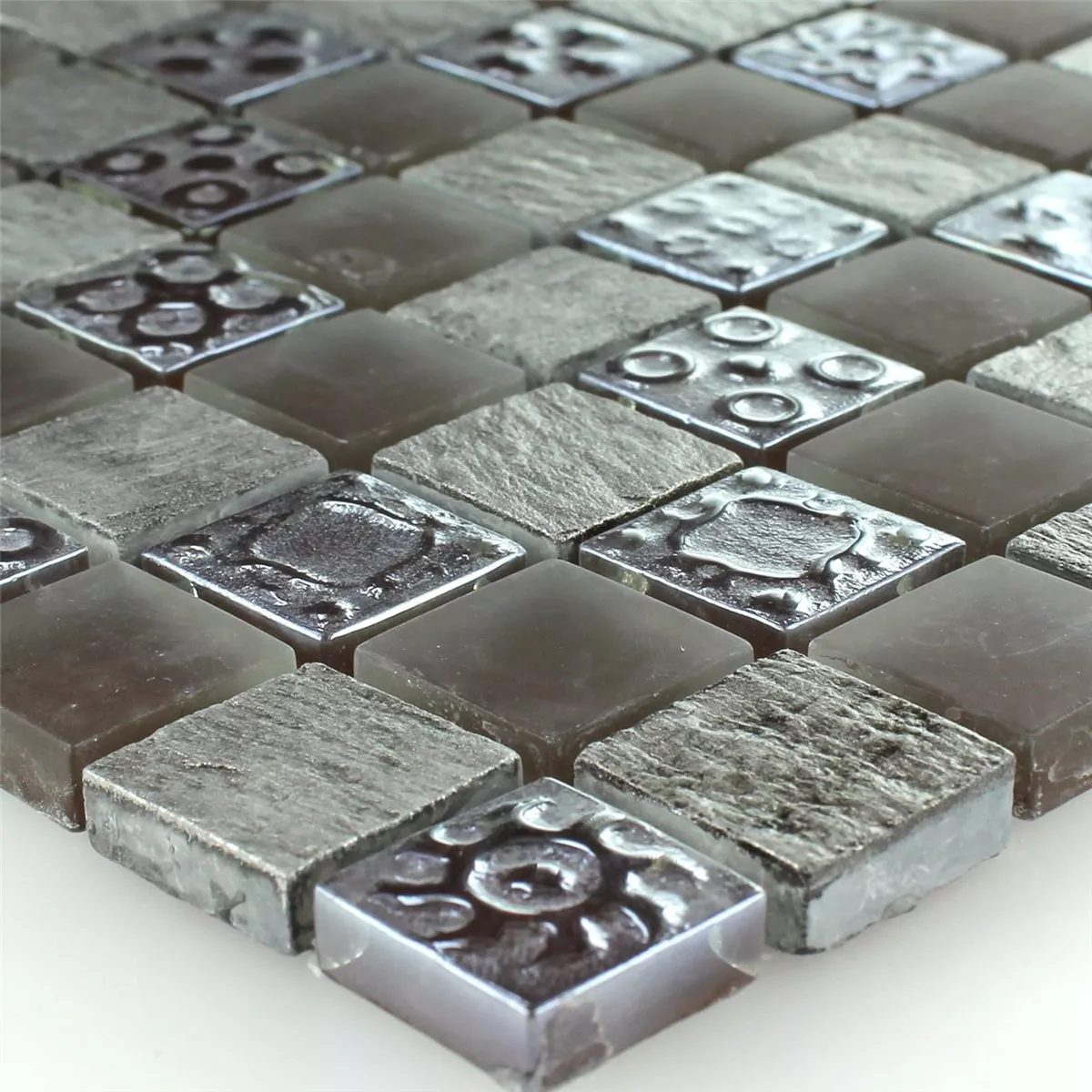 Mosaic Tiles Limestone Glass Grey Brown 23x23x8mm