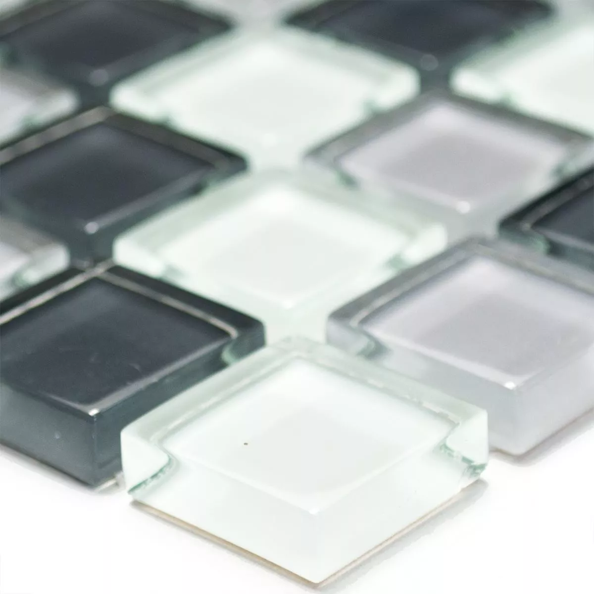 Sample Glass Mosaic Tiles Alpha Grey White Square 