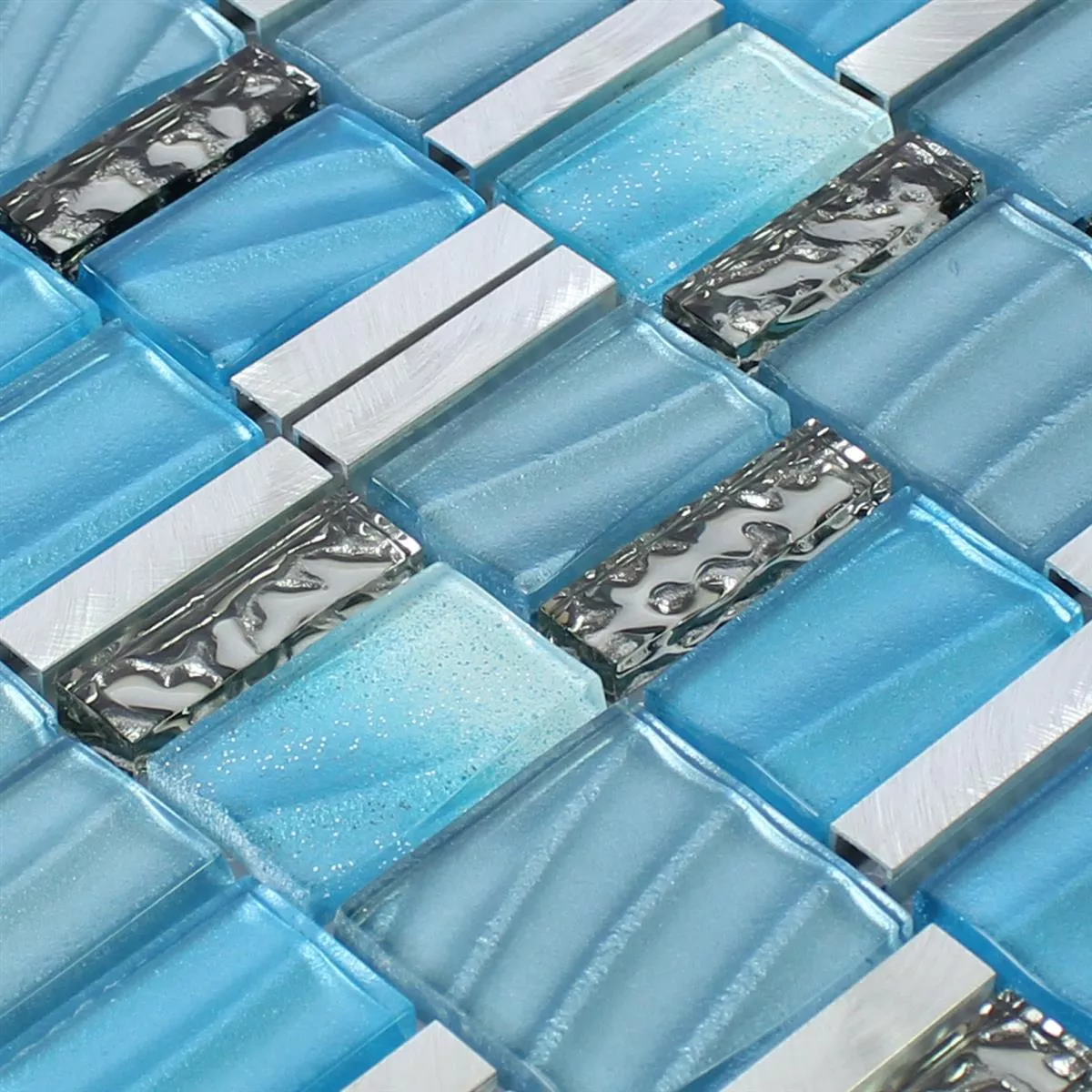 Sample Mosaic Tiles Glass Aluminium Blue Silver Mix