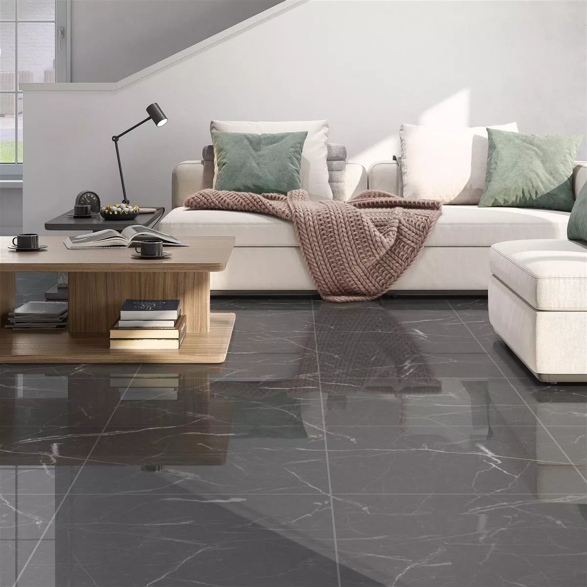 Sample Floor Tiles Santana Marble Optic Polished Dark Grey 60x60cm