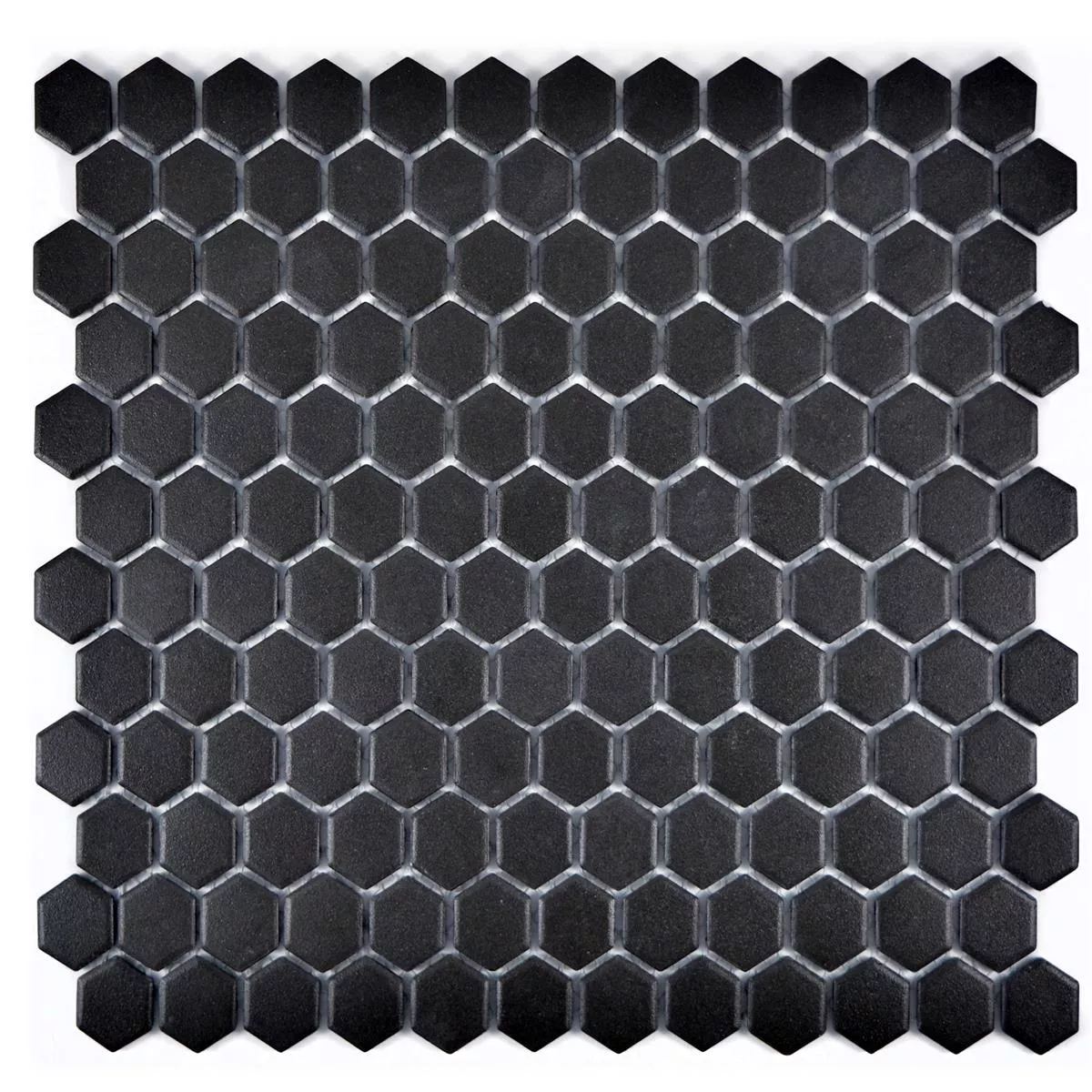 Sample Ceramic Mosaic Tiles Hexagon Zeinal Unglazed Black R10B
