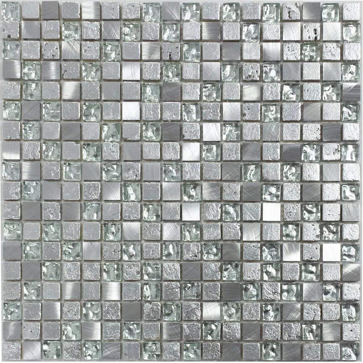 Sample Natural Stone Glass Aluminium Mosaic Tiles Stilo Light Grey Silver