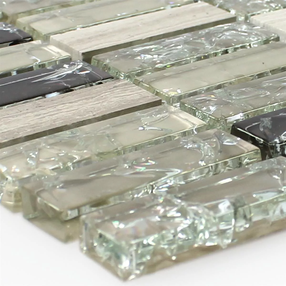 Mosaic Tiles Glass Natural Stone Sticks Broken Green Grey