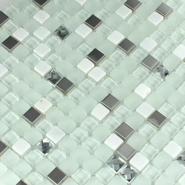 Mosaic Tiles Glass Stainless Steel Cyan Diamond