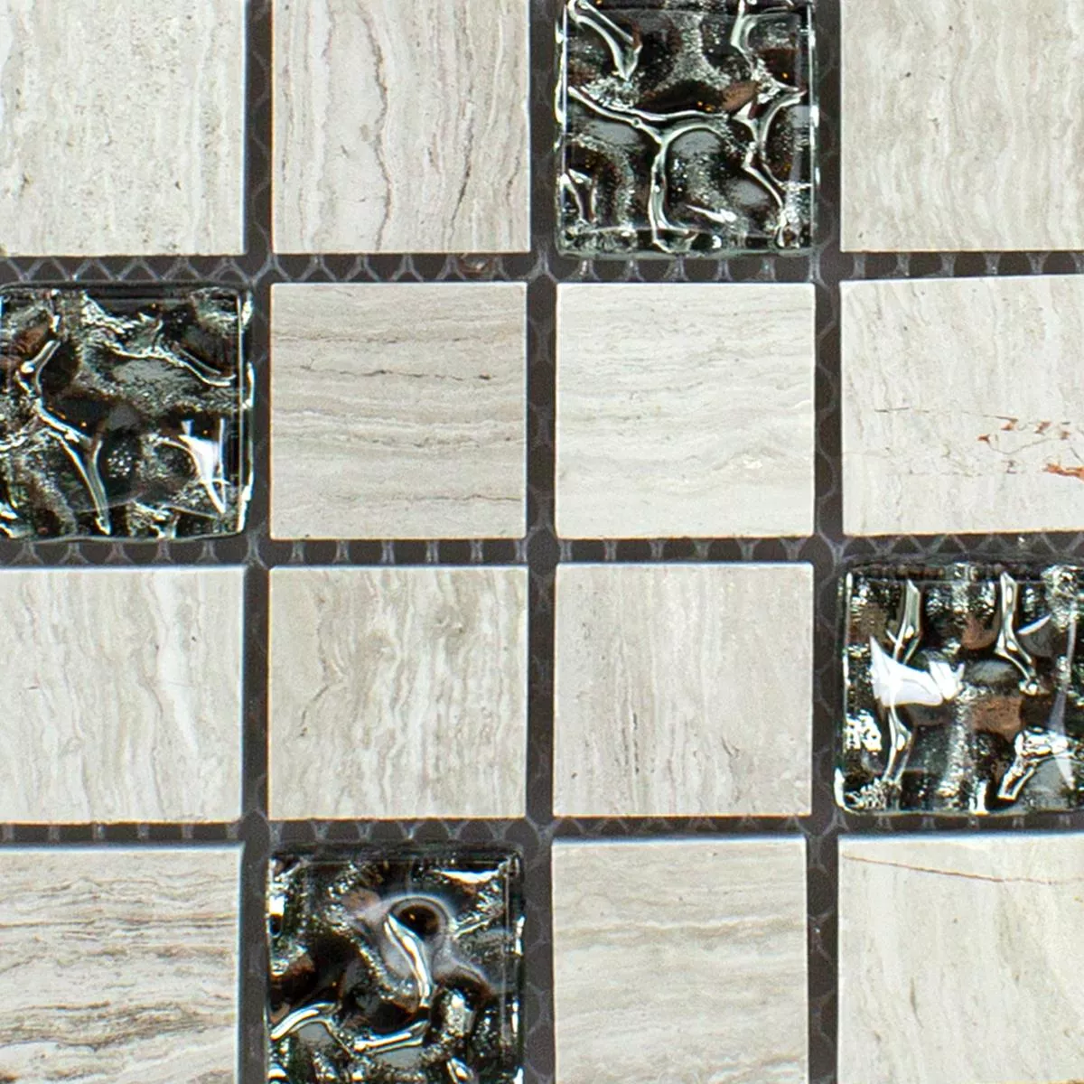Sample Glass Natural Stone Metal Mosaic Tile Fulda Grey Silver