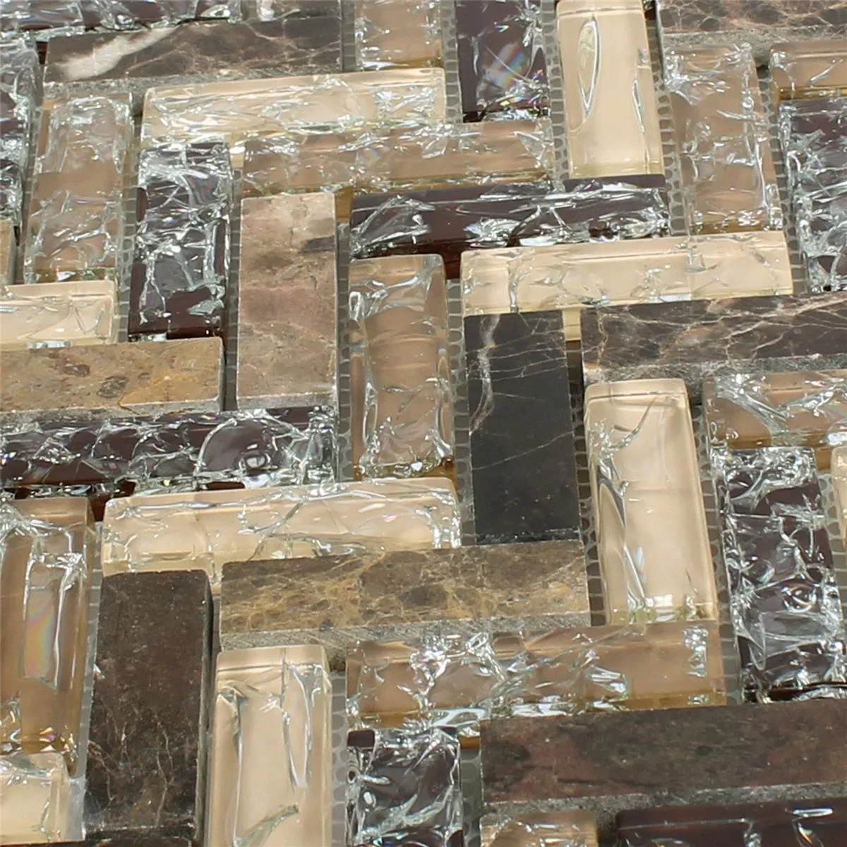 Mosaic Tiles Glass Natural Stone Malawi Dark Emperador Fish Bone