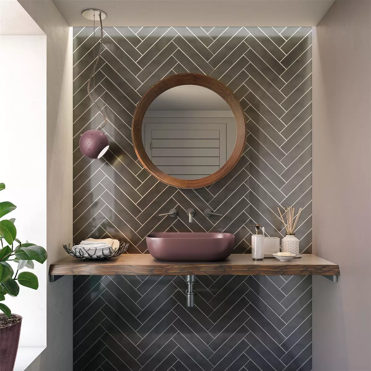 Wall Tiles Tamaris Flora Glossy Dark Grey Waved 5x25cm
