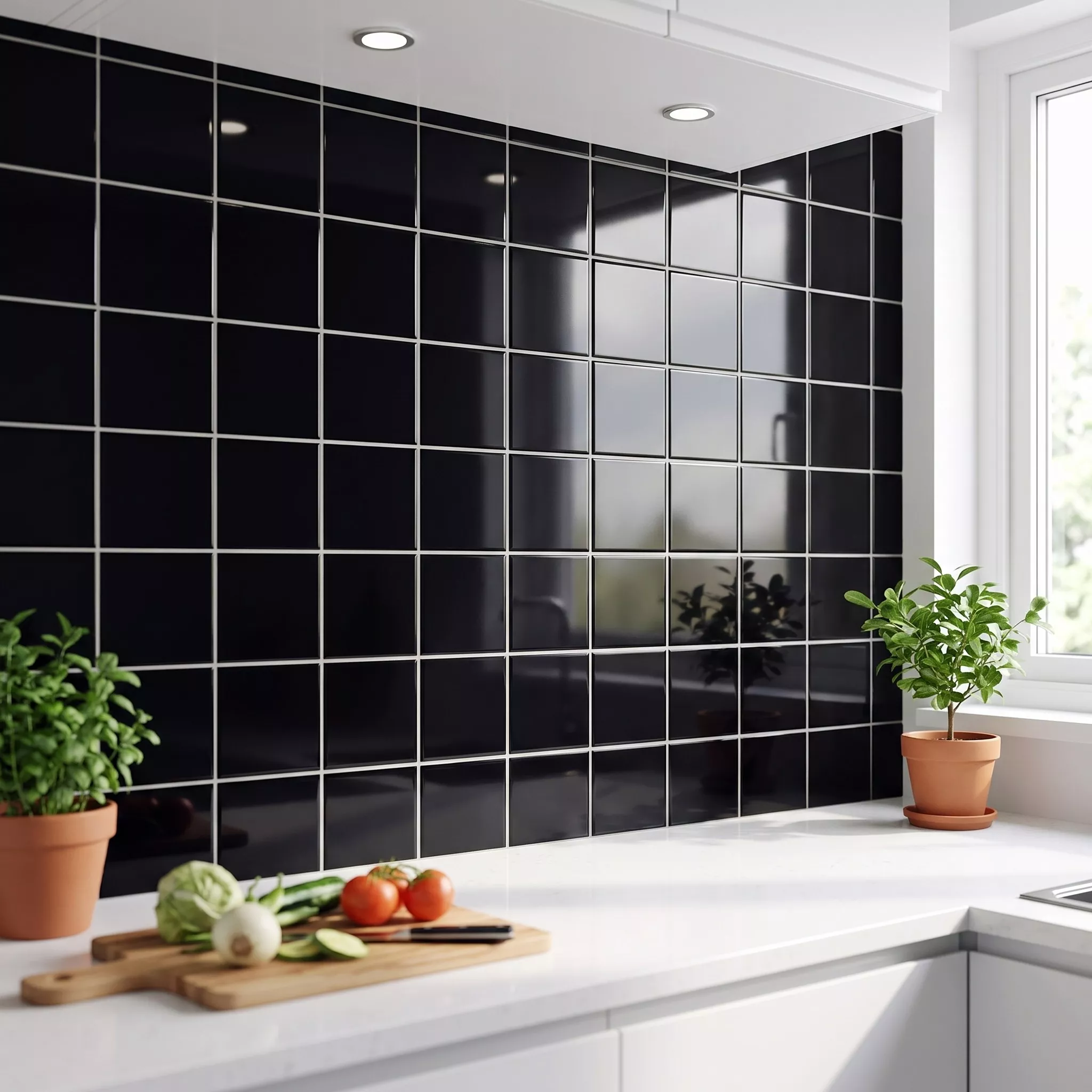 Metro tile Black Glossy 20x20 cm Without Facet Ashville Negro