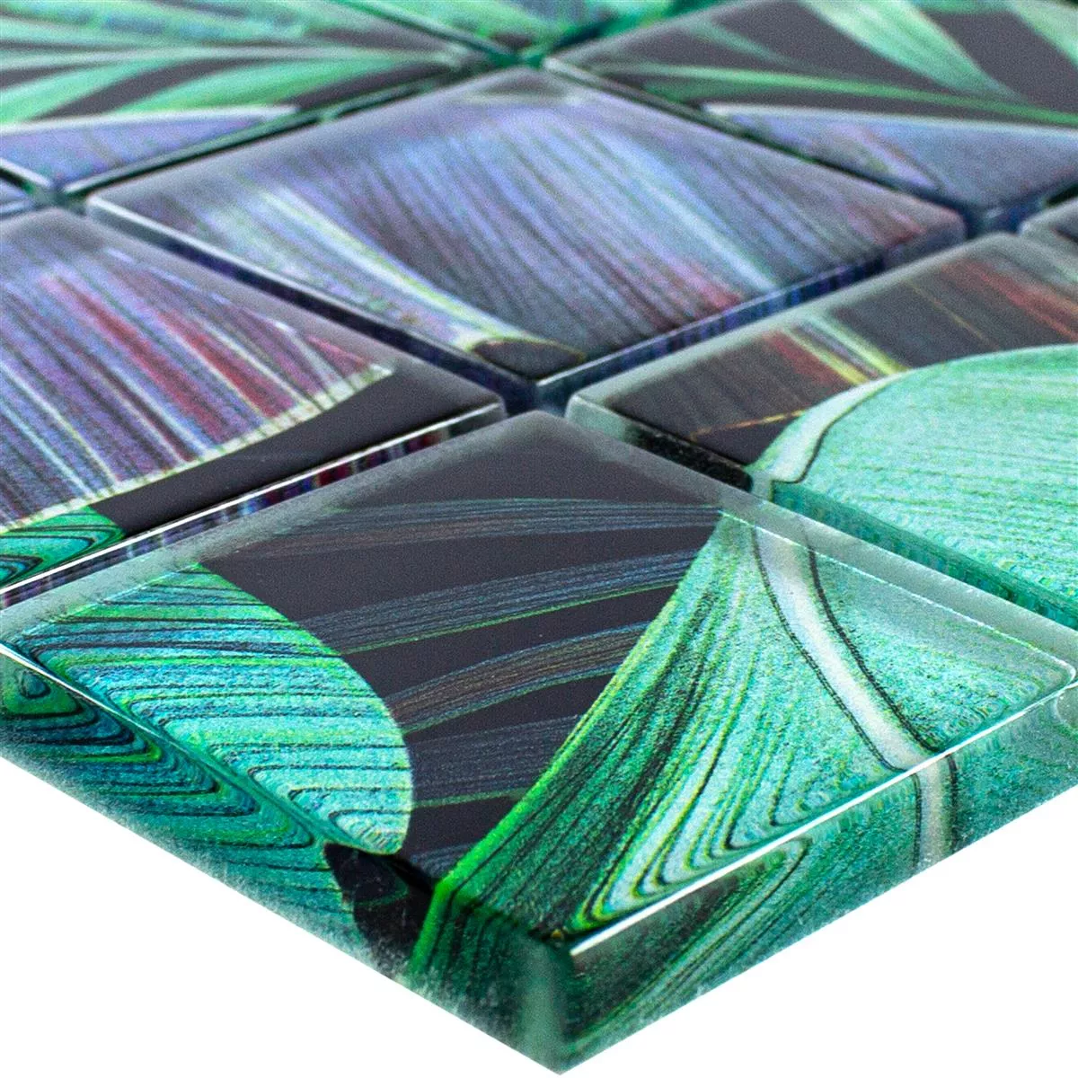 Sample Glass Mosaic Tiles Pittsburg Flower Optics Green Purple