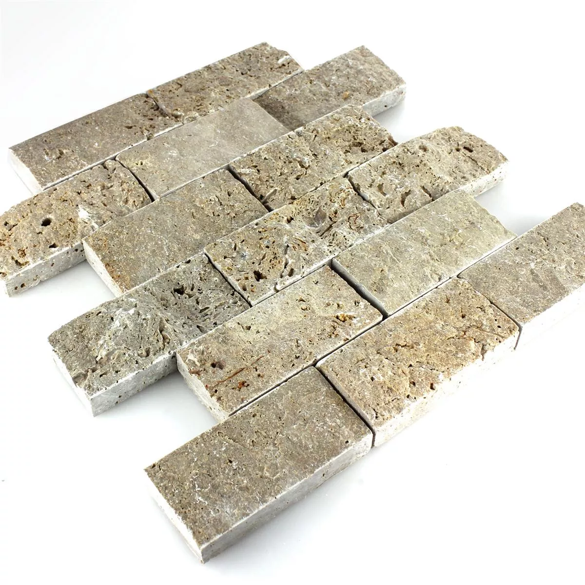 Sample Mosaic Tiles Travertine 3D Noce Brick