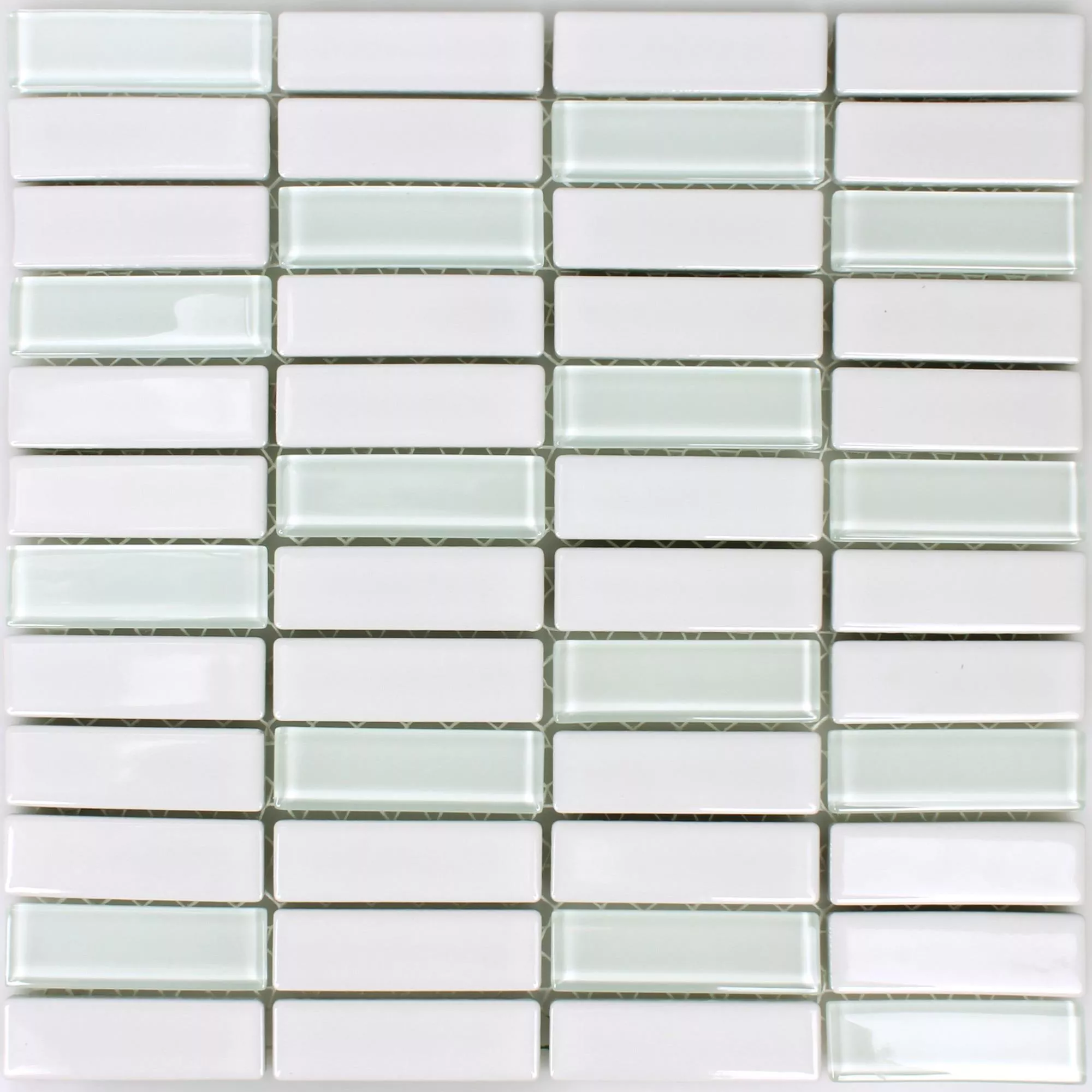 Ceramic Glass Mosaic Tiles Romana White Glossy
