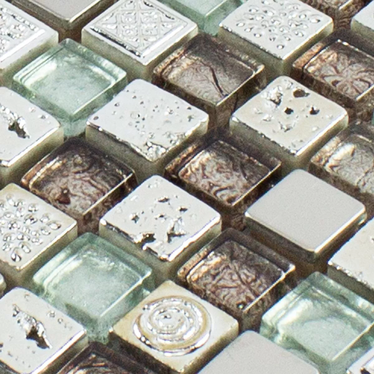 Sample Glass Resin Metal Mosaic Tile Falco Brown Silver