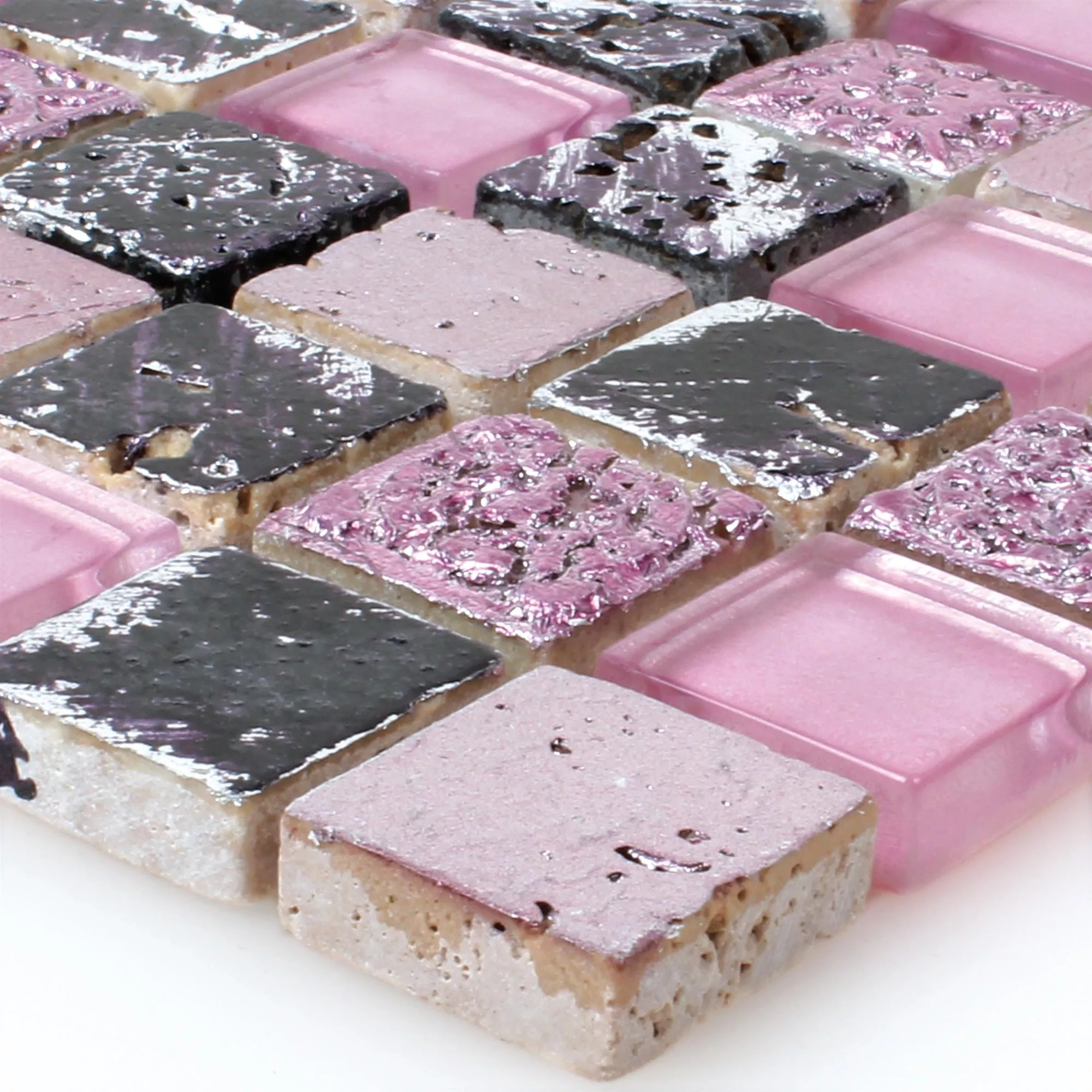 Glass Natural Stone Resin Mosaic Pink Mix