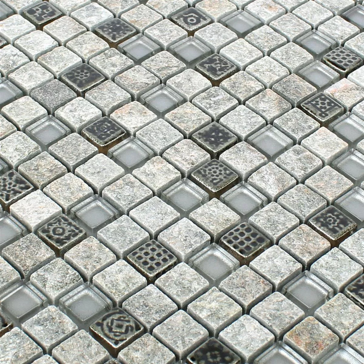 Sample Glass Natural Stone Resin Mosaic Tiles Zimtente Grey