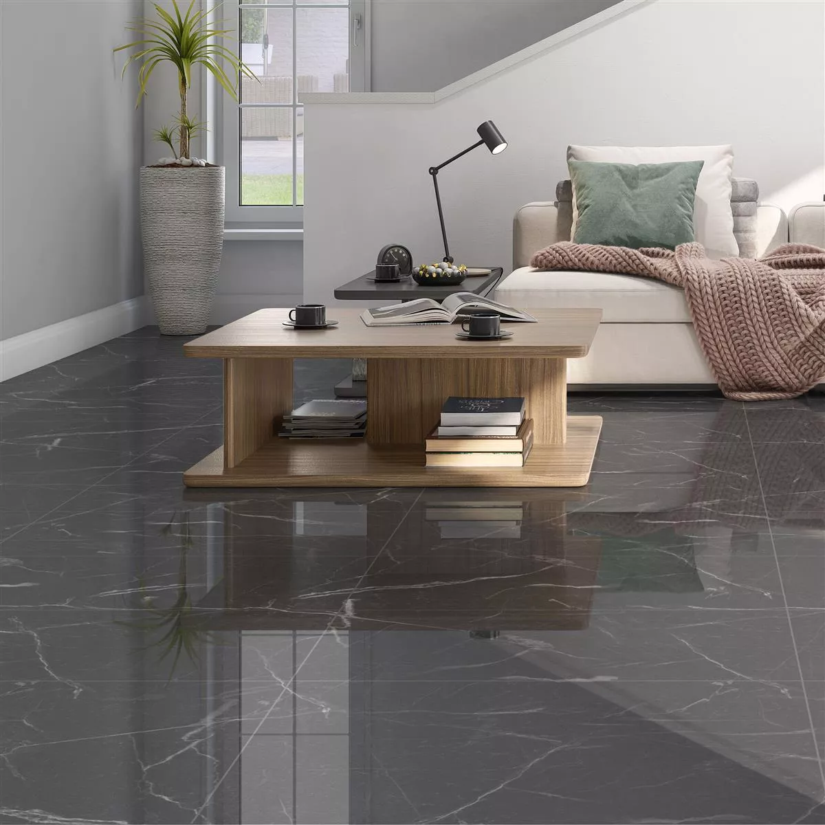 Floor Tiles Santana Marble Optic Polished Dark Grey 30x60cm