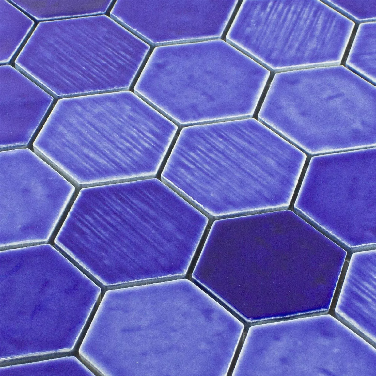 Sample Ceramic Mosaic Tile Roseburg Hexagon Glossy Blue