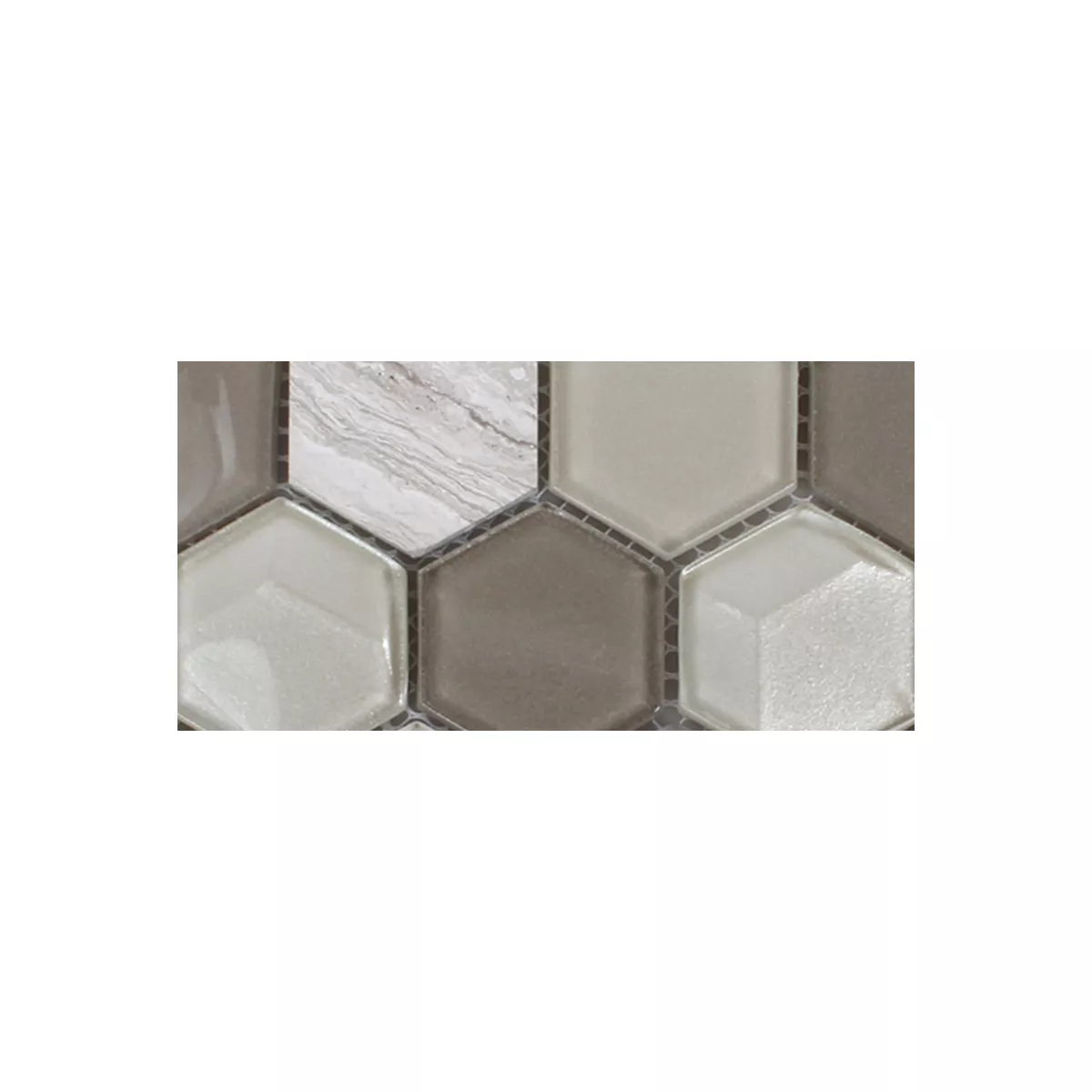 Sample Mosaic Tiles Hexagon Glass Natural Stone Light Grey 3D