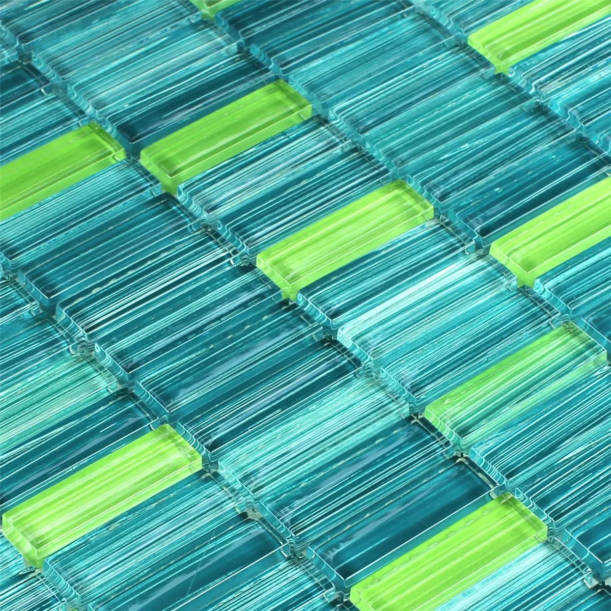 Mosaic Tiles Glass Green Mix Striped