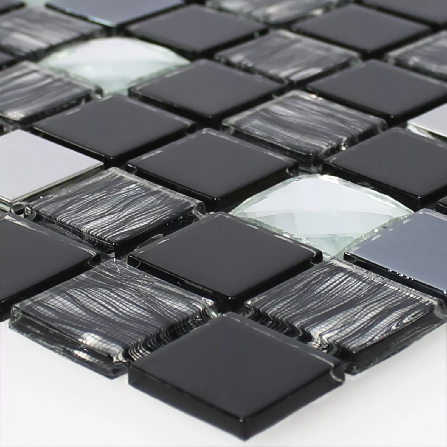 Mosaic Tiles Glass Stainless Steel Self Adhesive Black Silver