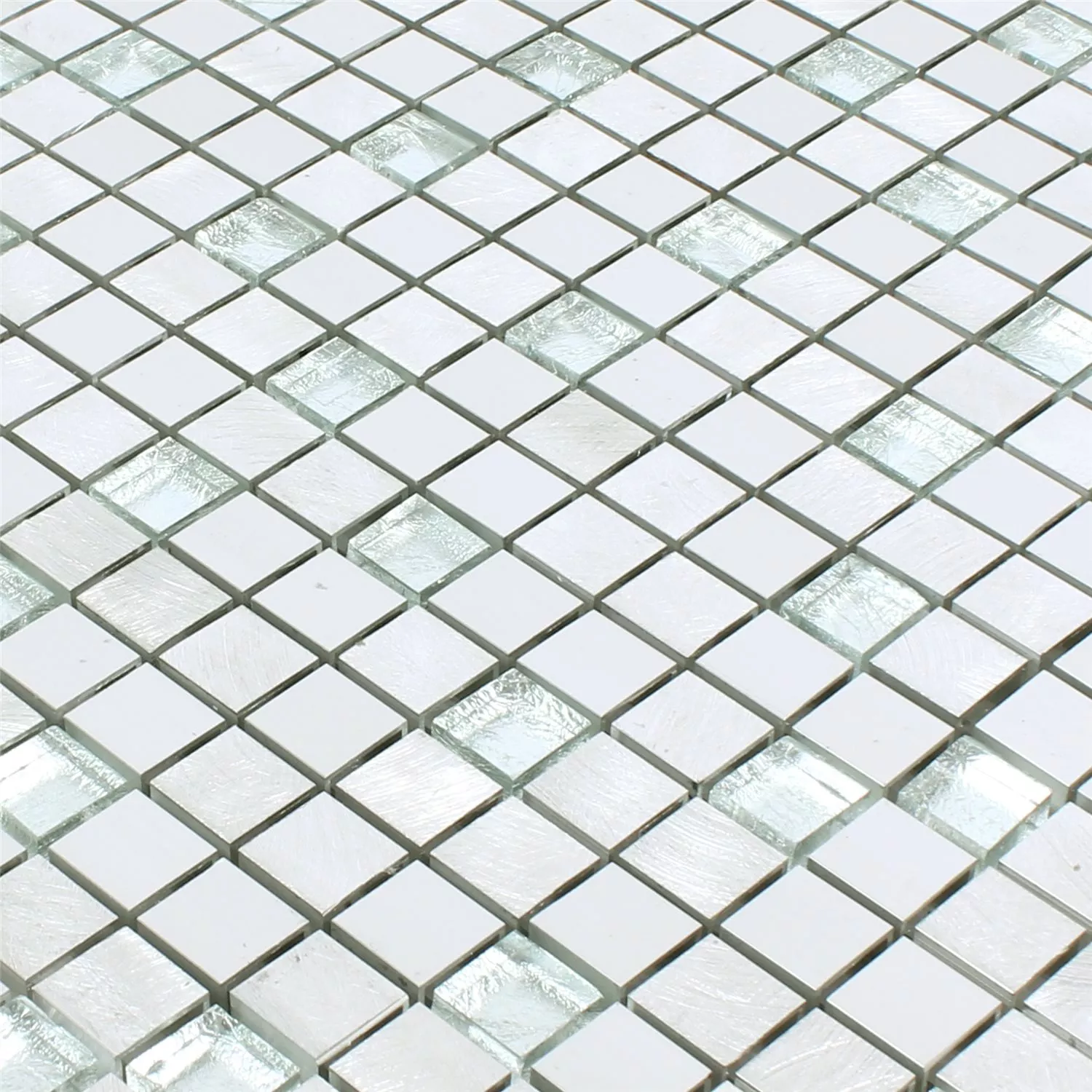 Sample Mosaic Tiles Lissabon Aluminium Glass Mix Silver