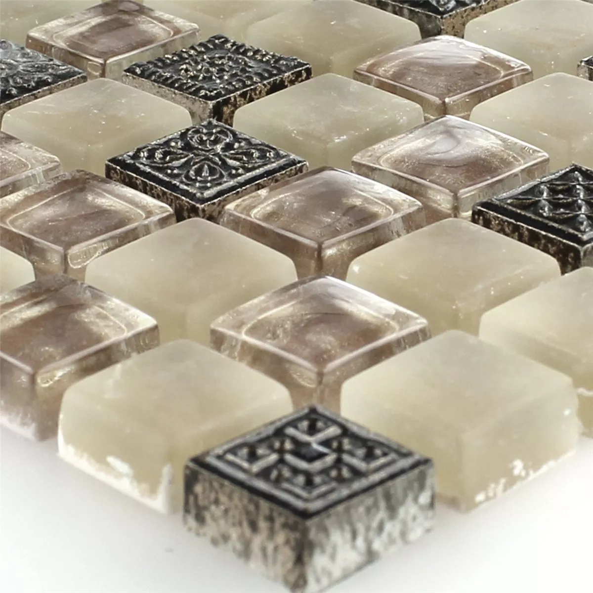 Mosaic Tiles Glass Natural Stone Ornament Beige Mix