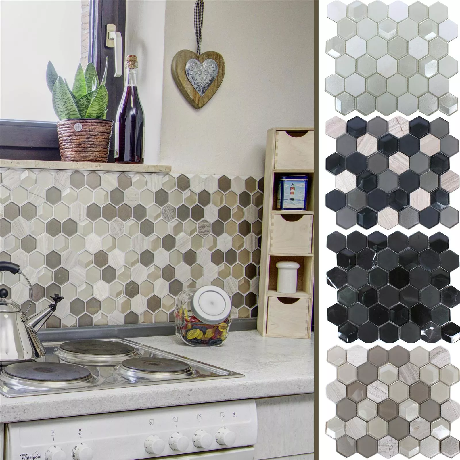 Sample Mosaic Tiles Glass Natural Stone Hexagon 3D