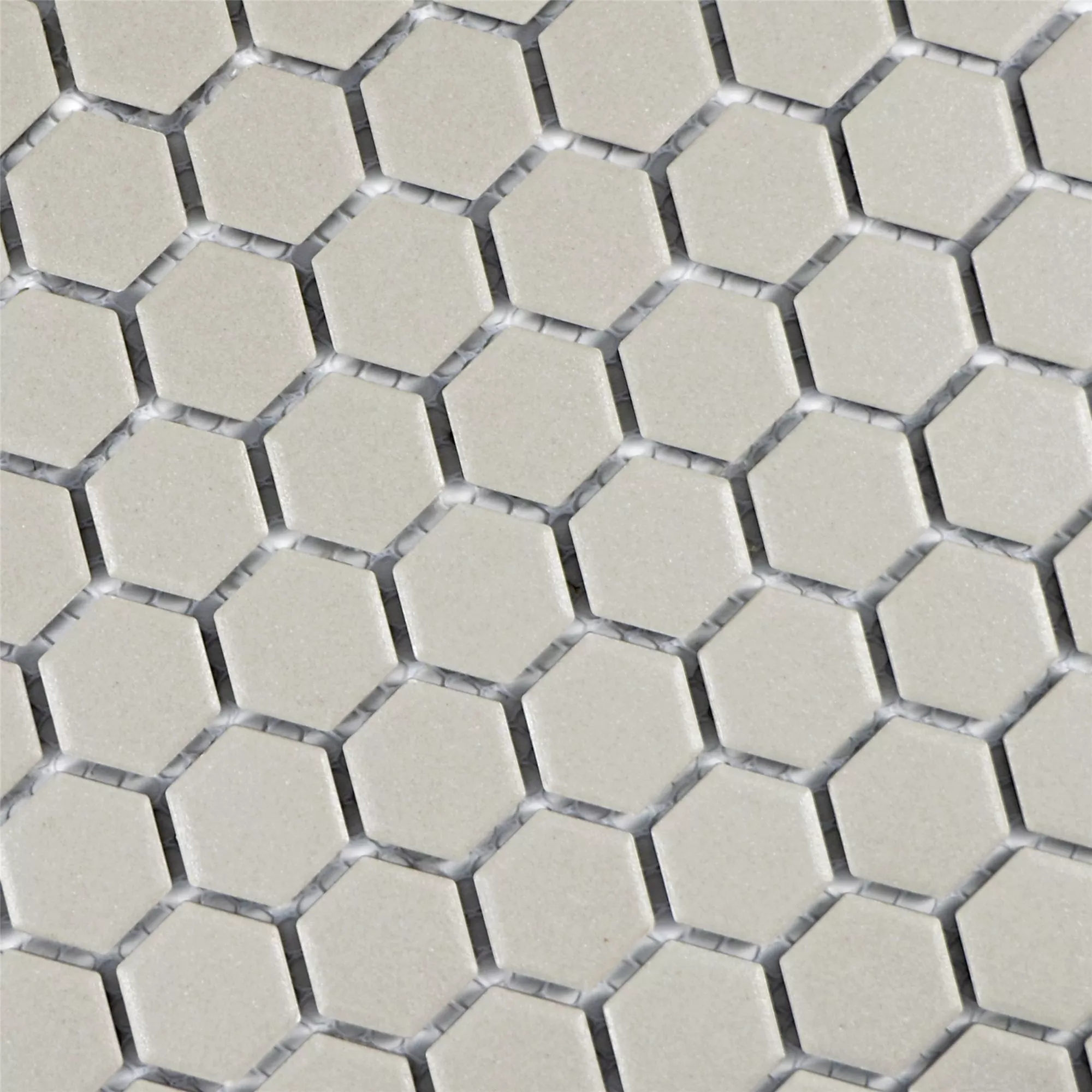 Sample Ceramic Mosaic Tiles Hexagon Zeinal Unglazed Light Grey R10B