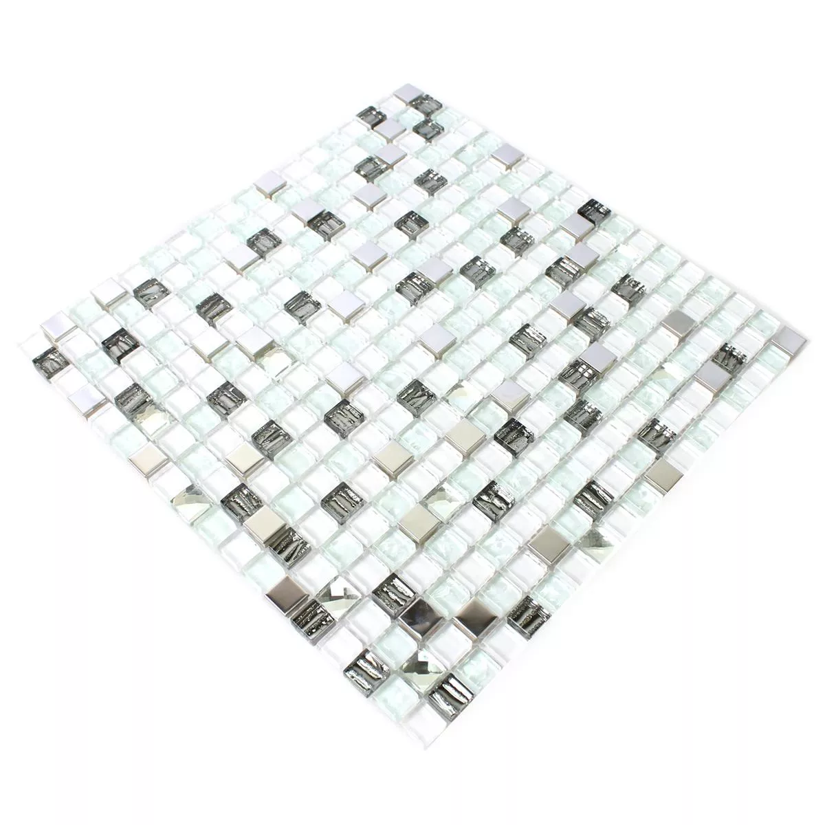 Mosaic Tiles Glass Stainless Steel White 15x15x8mm