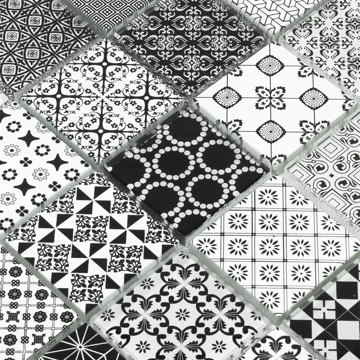 Sample Glass Mosaic Tiles Ornamento Black Blanc