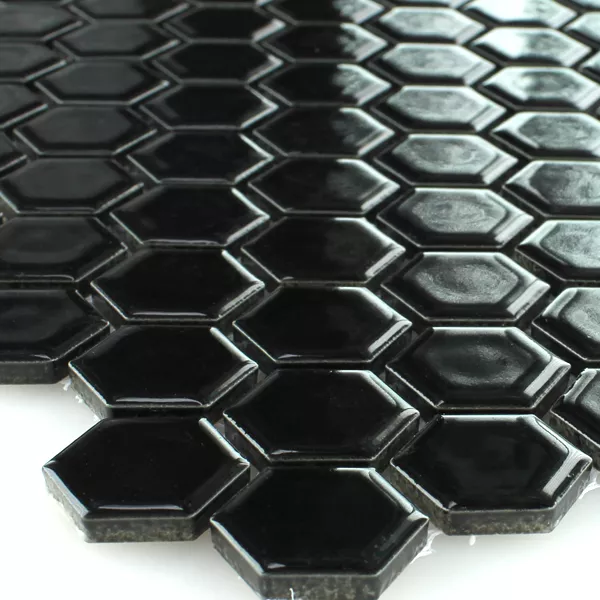Mosaic Tiles Ceramic Hexagon Black Glossy H23