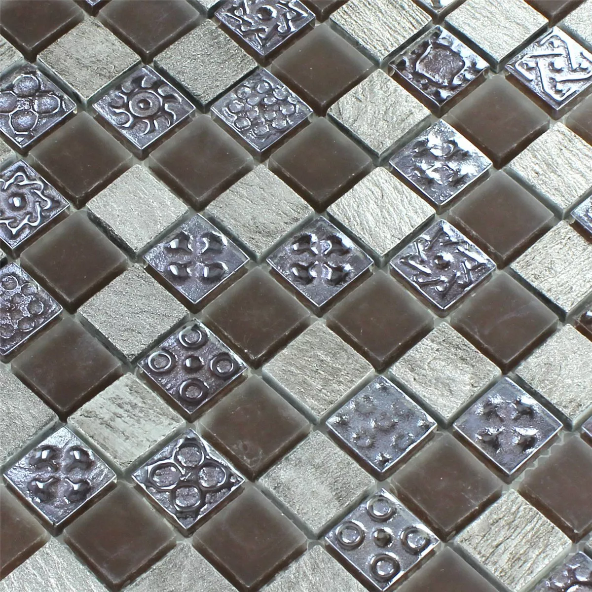 Mosaic Tiles Limestone Glass Grey Brown 23x23x8mm