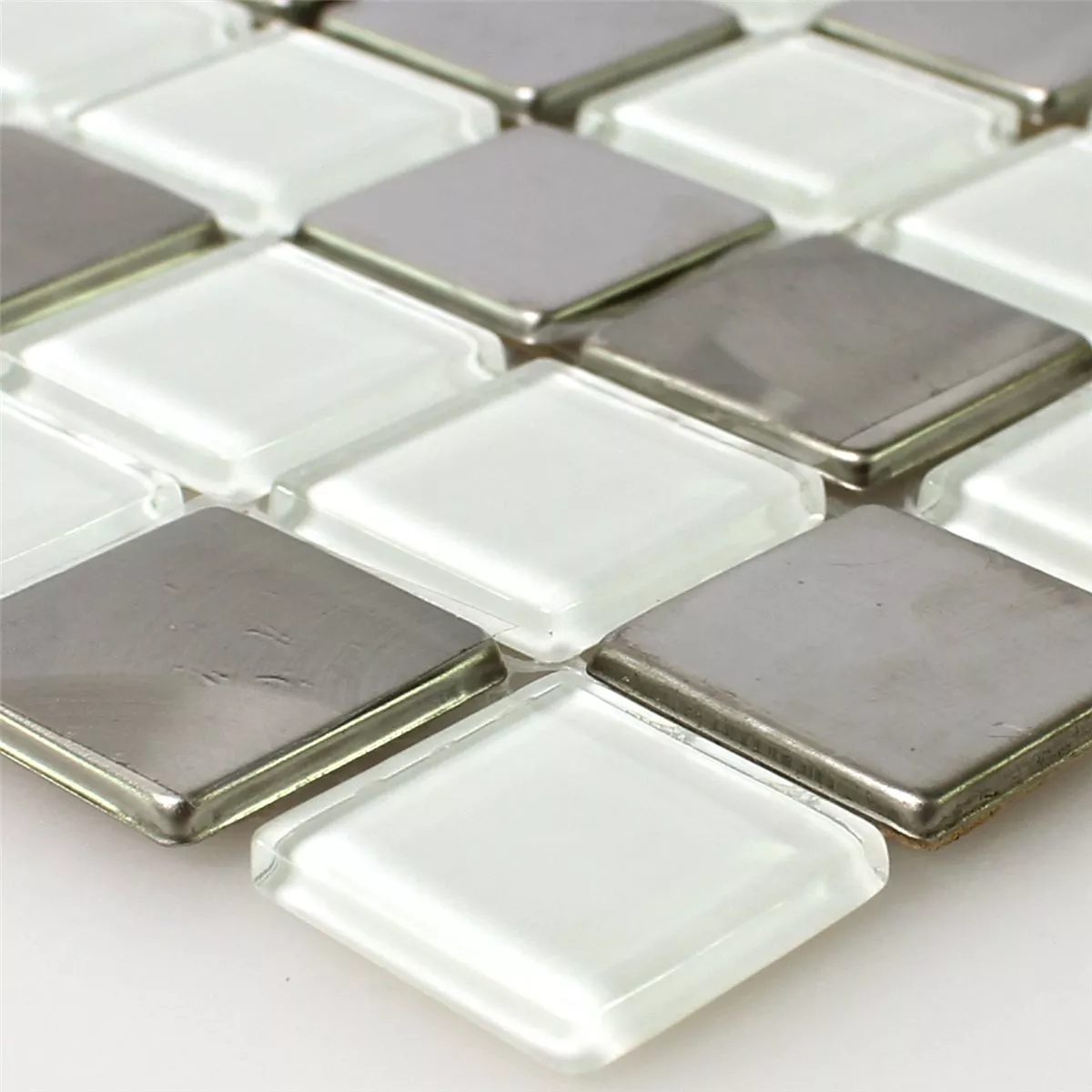 Sample Mosaic Tiles Stainless Steel Glass White Silver Mix