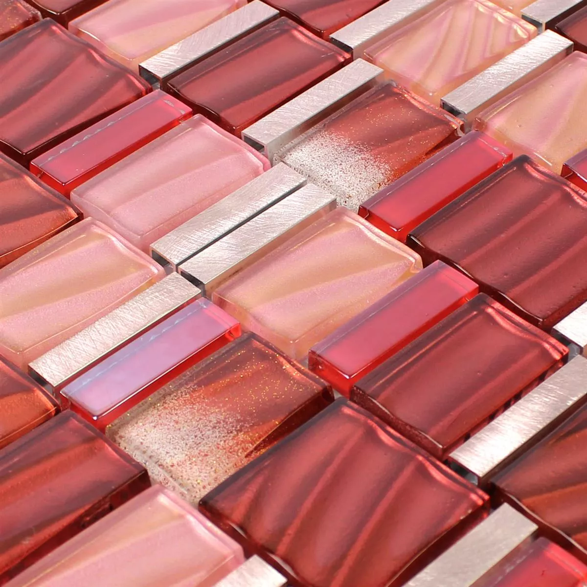 Sample Mosaic Tiles Glass Aluminium Red Copper Mix