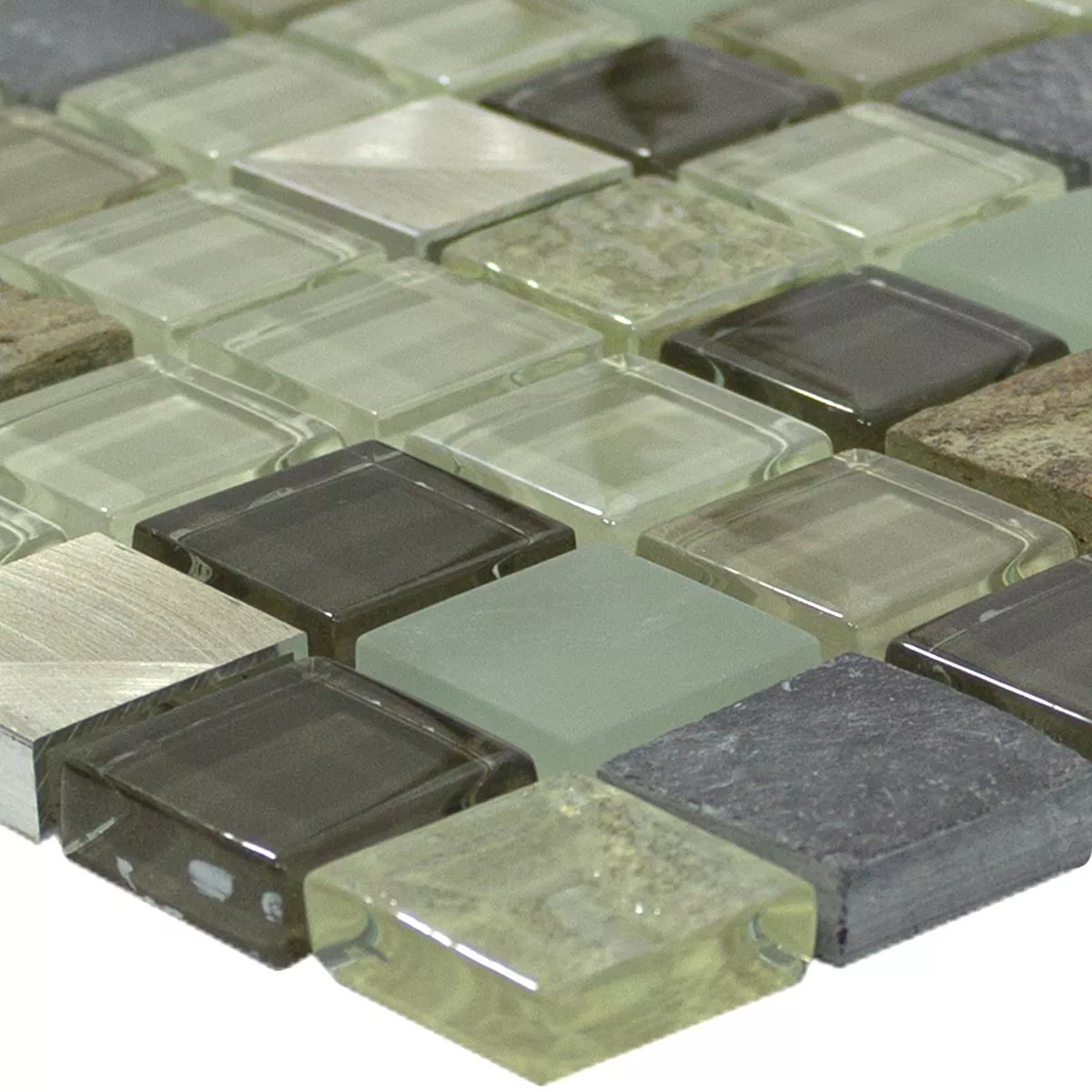 Glass Natural Stone Aluminium Mosaic Tile Konoha Beige Brown