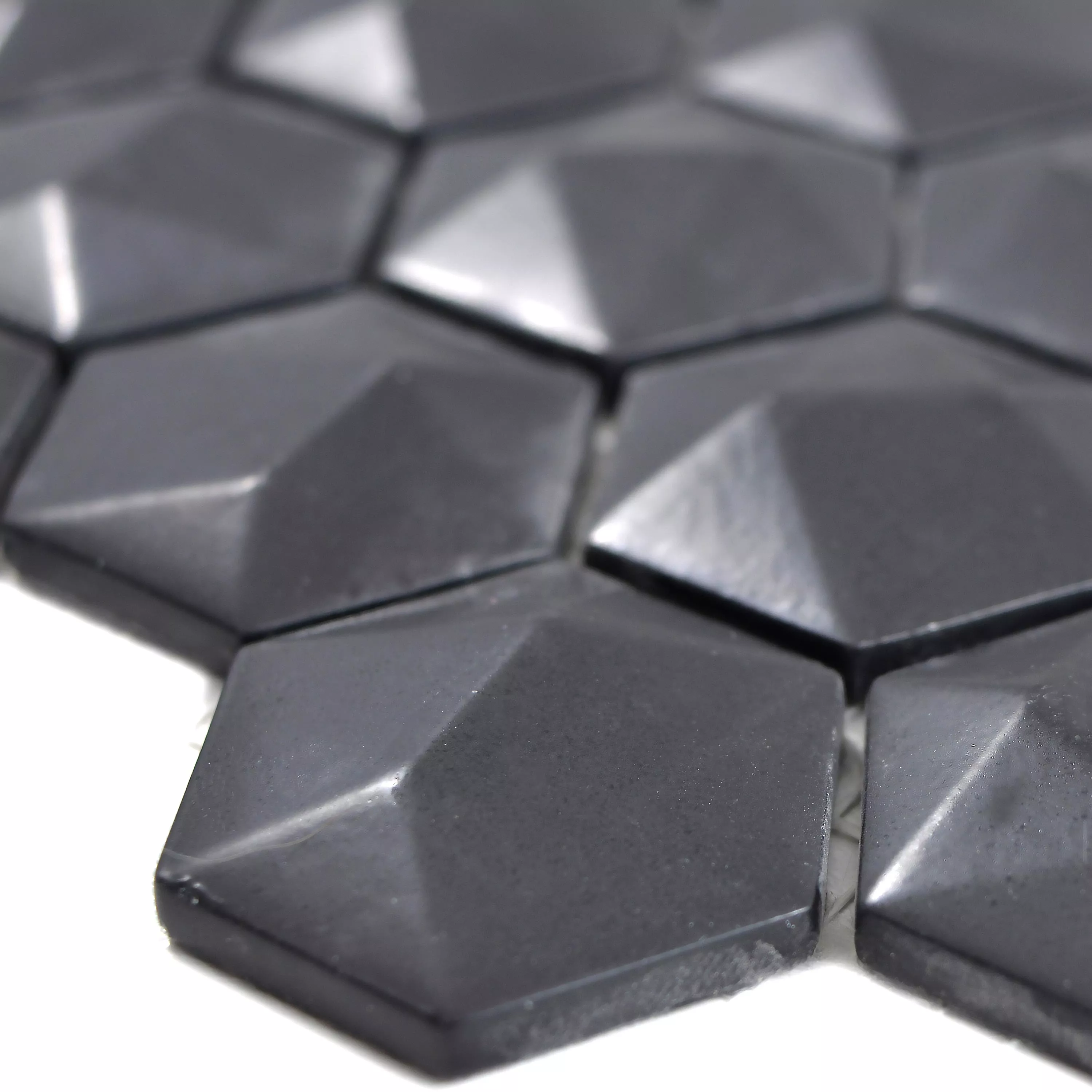 Glass Mosaic Tiles Benevento Hexagon 3D Black
