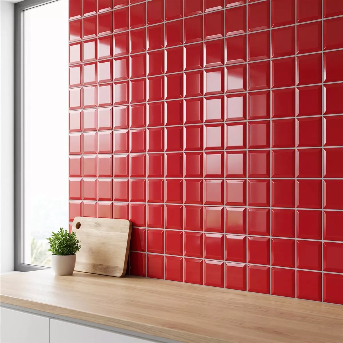 Metro tile Red Glossy 10x10 cm Facet Catarina Fuego