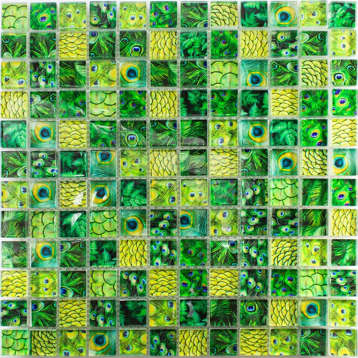 Sample Glass Mosaic Tiles Peafowl Green 23